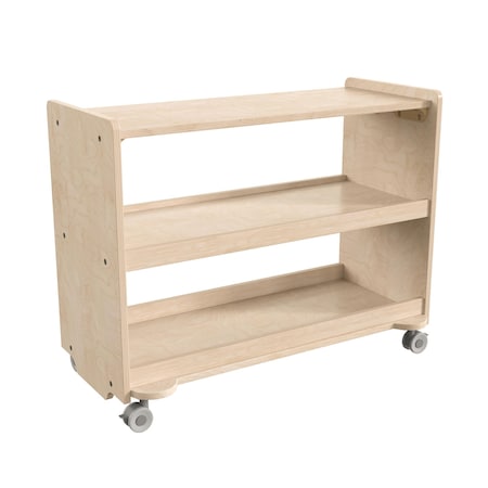 Flash Furniture Bright Beginnings Commercial Grade Space Saving 3 Shelf Wooden Mobile Classroom Storage Cart with Locking Caster Wheels, Kid Friendly Design, Natural MK-KE24107-GG